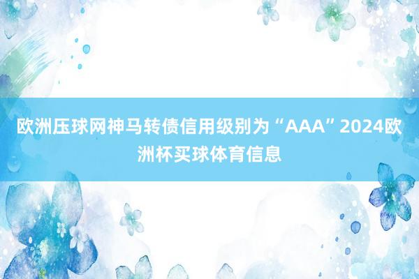 欧洲压球网神马转债信用级别为“AAA”2024欧洲杯买球体育信息